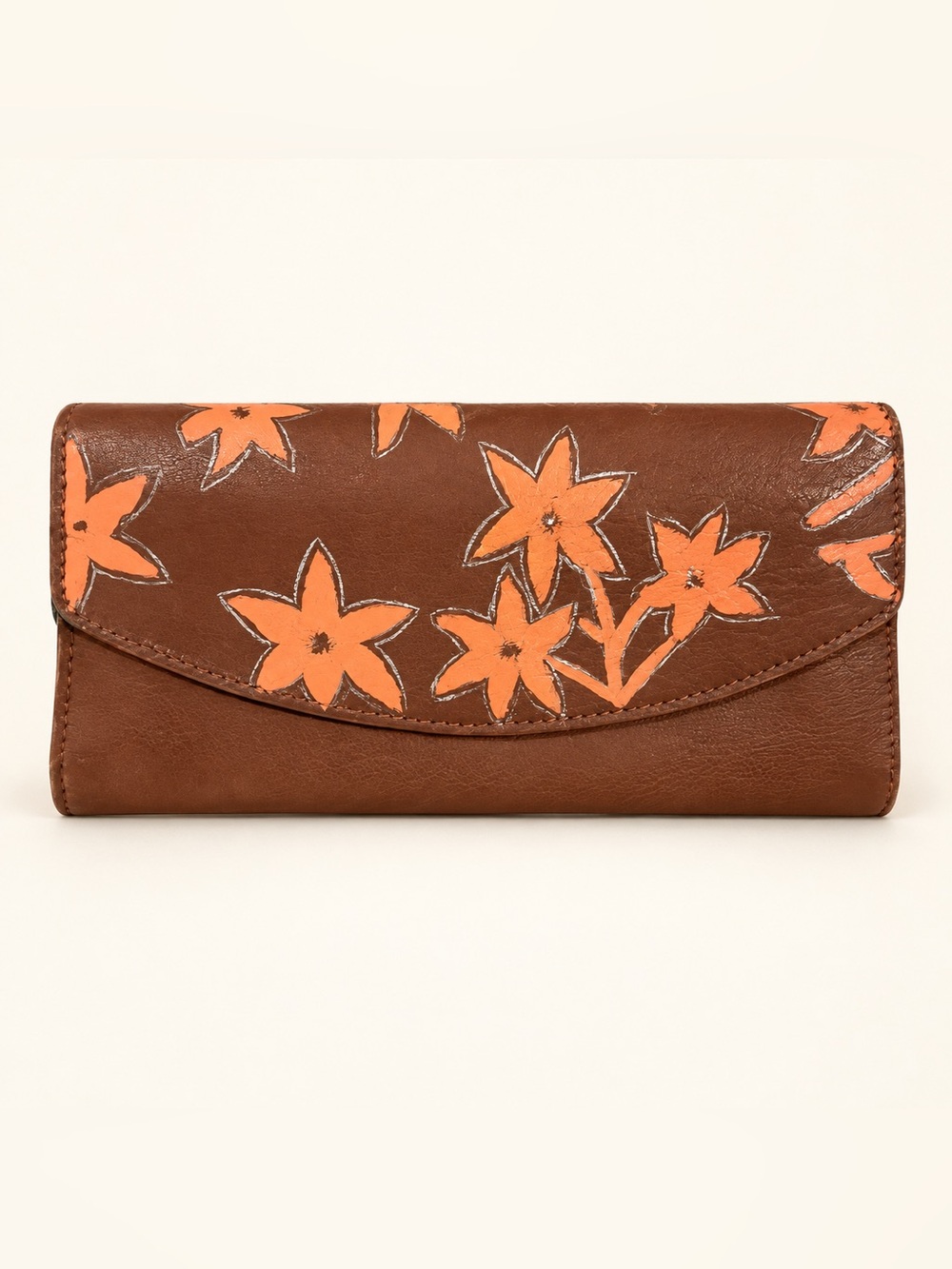 NWT Free People Brown Orange Floral Envelope Wallet Boho